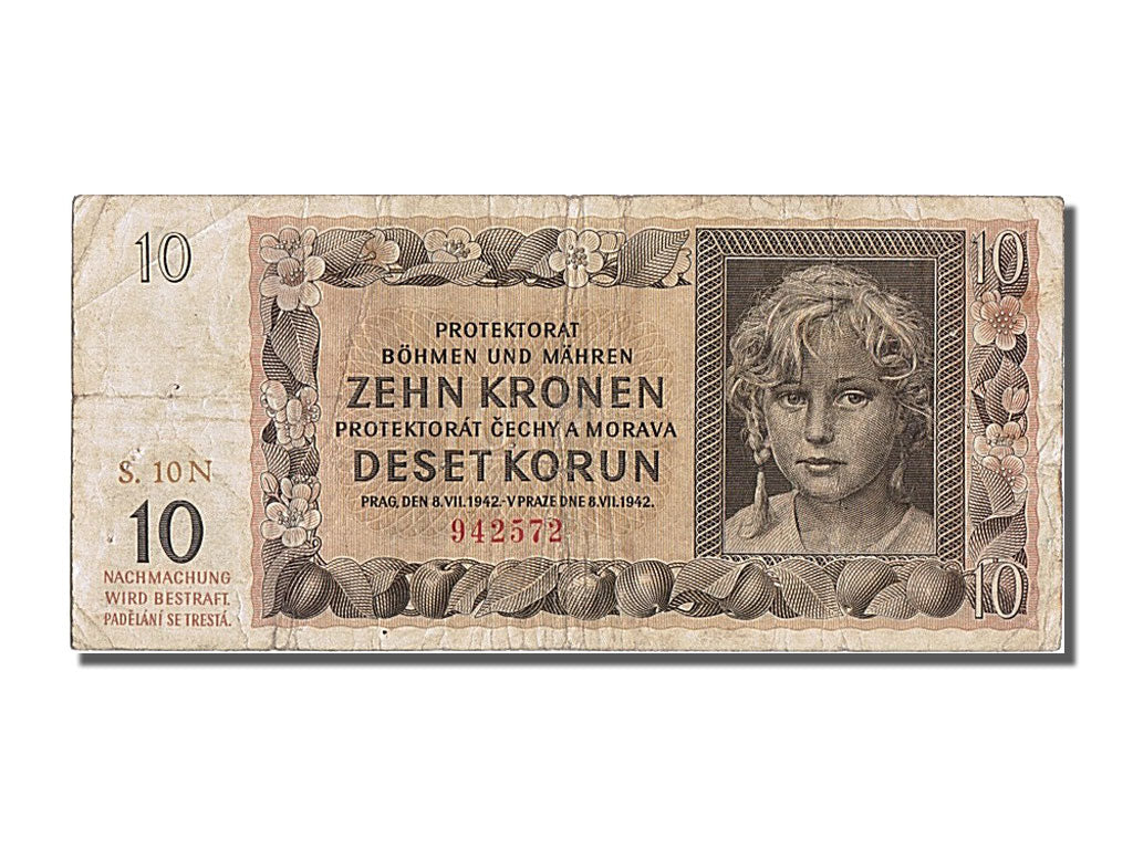 Czech Republic, 10 Korun, 1942, 1942-07-08, EF(40-45), 10N