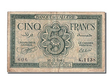 Algeria, 5 Francs, 1942, KM #91, 1942-11-16, AU(50-53), K1138