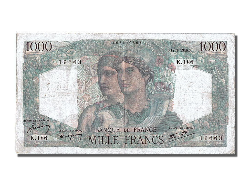 France, 1000 Francs, 1 000 F 1945-1950 ''Minerve et Hercule'', 1946, KM #130a,..