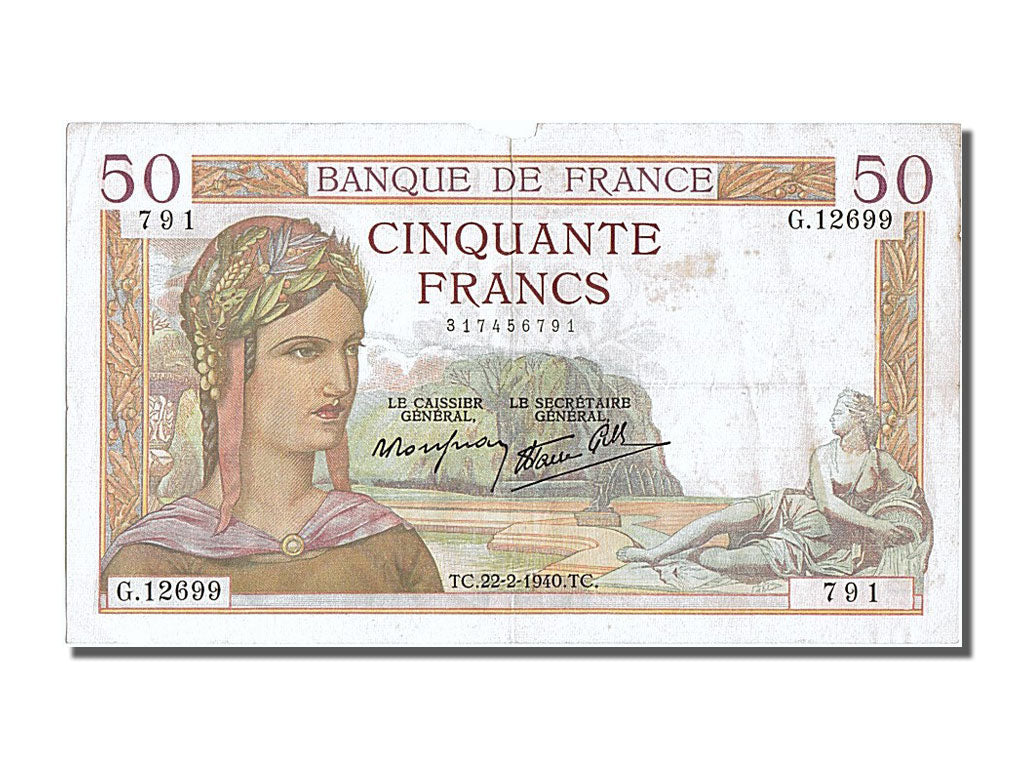 France, 50 Francs, 50 F 1934-1940 ''Cérès'', 1940, KM #85b, 1940-02-22, A...