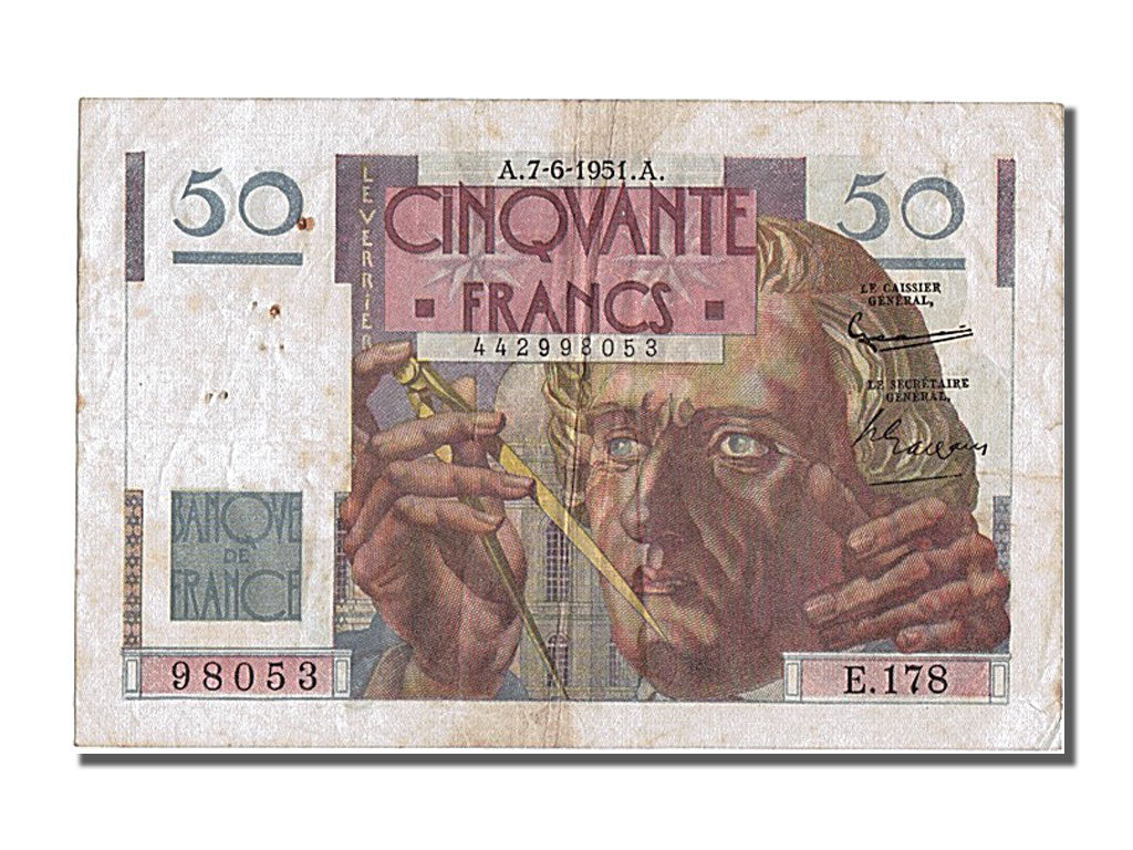 Billet, France, 50 Francs, 50 F 1946-1951 ''Le Verrier'', 1951, 1951-06-07, TTB