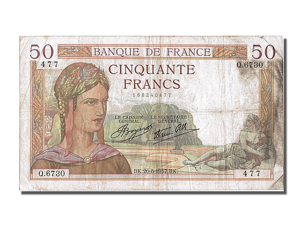 Billet, France, 50 Francs, 50 F 1934-1940 ''Cérès'', 1937, TB, Fayette:18.02