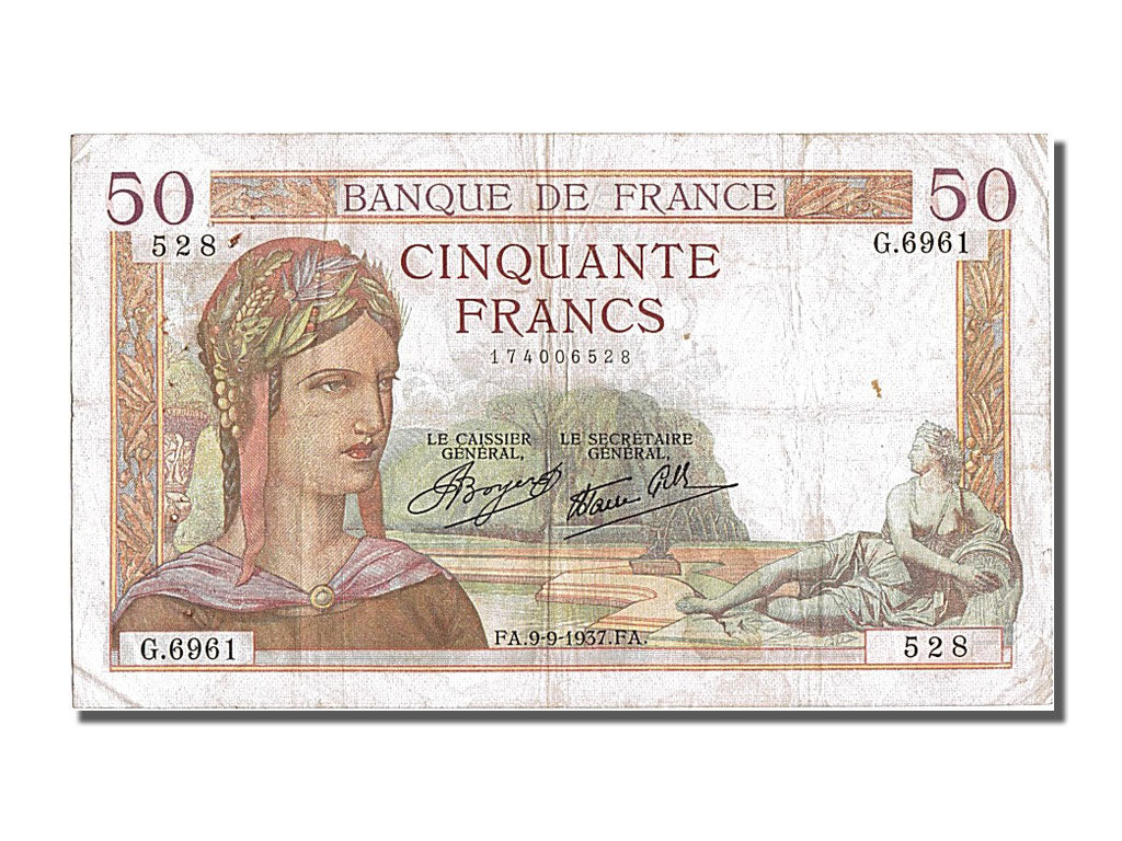 France, 50 Francs, 50 F 1934-1940 ''Cérès'', 1933, KM #85a, 1937-09-09, E...