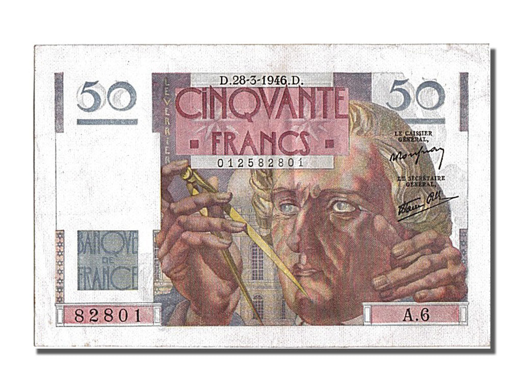 France, 50 Francs, 50 F 1946-1951 ''Le Verrier'', 1946, KM #127a, 1946-03-28,...