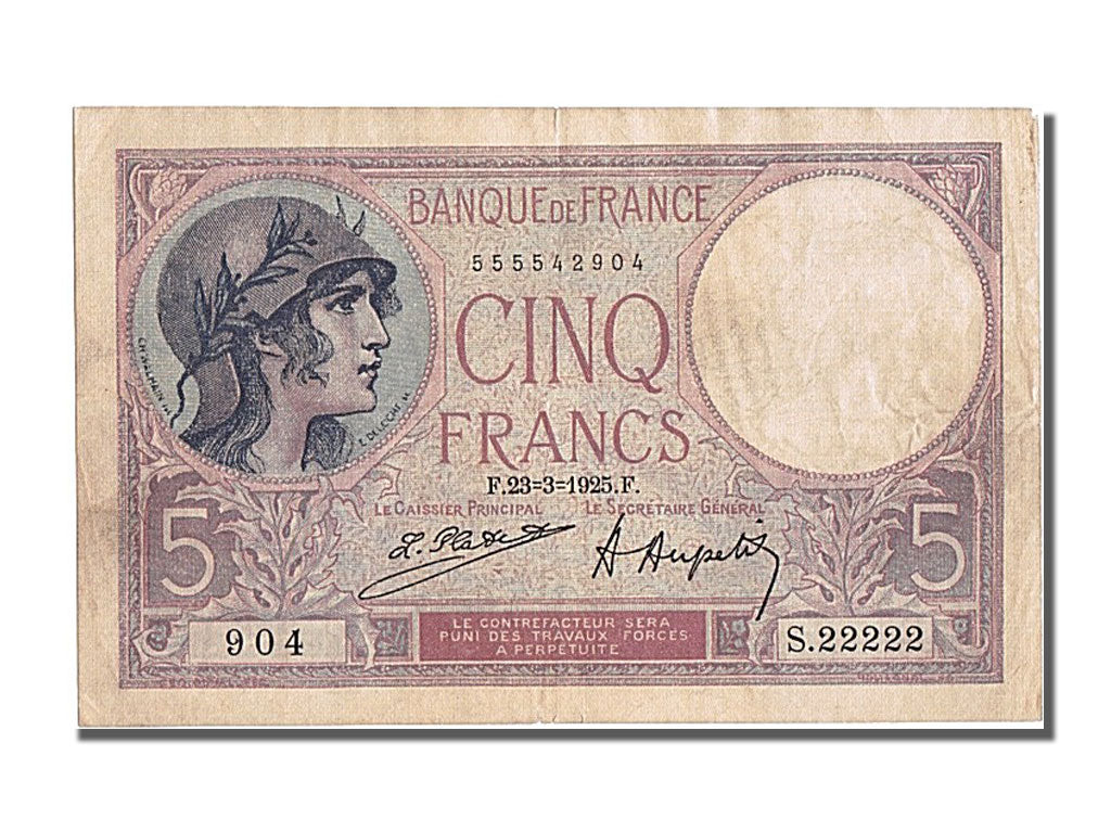 France, 5 Francs, 5 F 1917-1940 ''Violet'', 1925, KM #72c, 1925-03-23,...