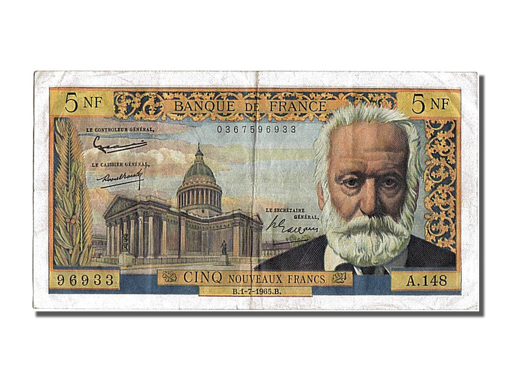 France, 5 Nouveaux Francs, 5 NF 1959-1965 ''Victor Hugo'', 1965, KM #141a,...