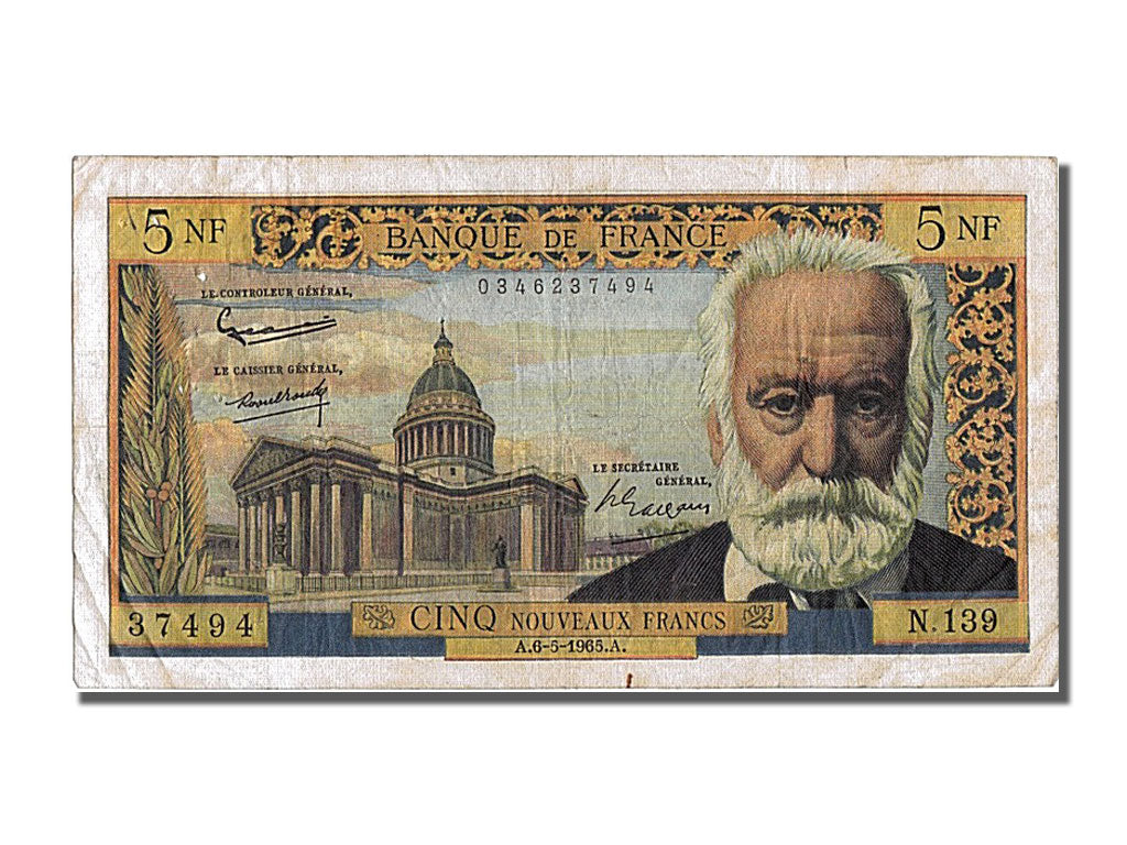 France, 5 Nouveaux Francs, 5 NF 1959-1965 ''Victor Hugo'', 1965, KM #141a,...