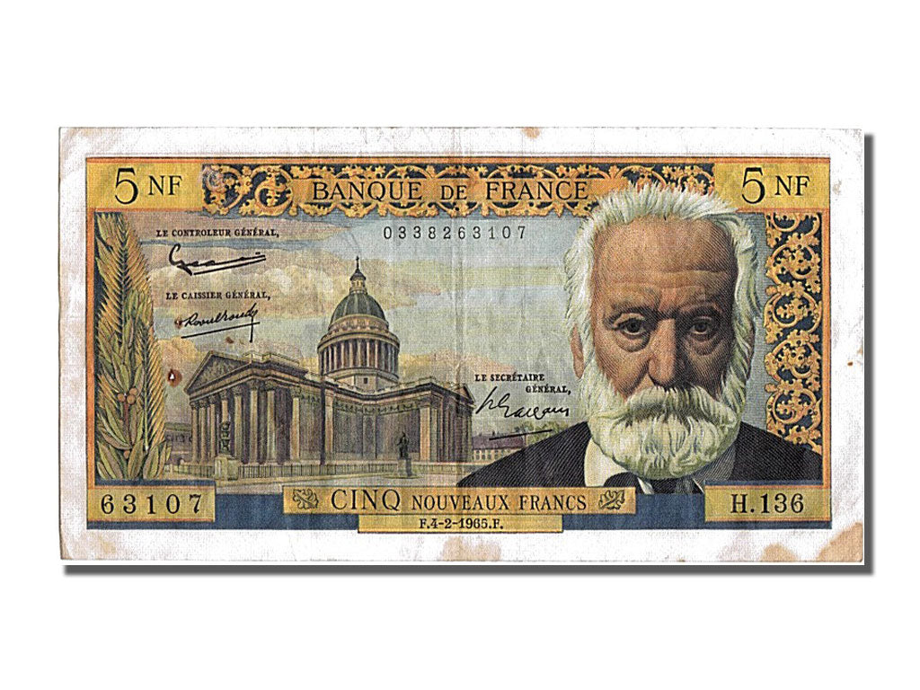 Francia, 5 Nouveaux Francs, 5 NF 1959-1965 ''Victor Hugo'', 1965, KM:141a, 19...
