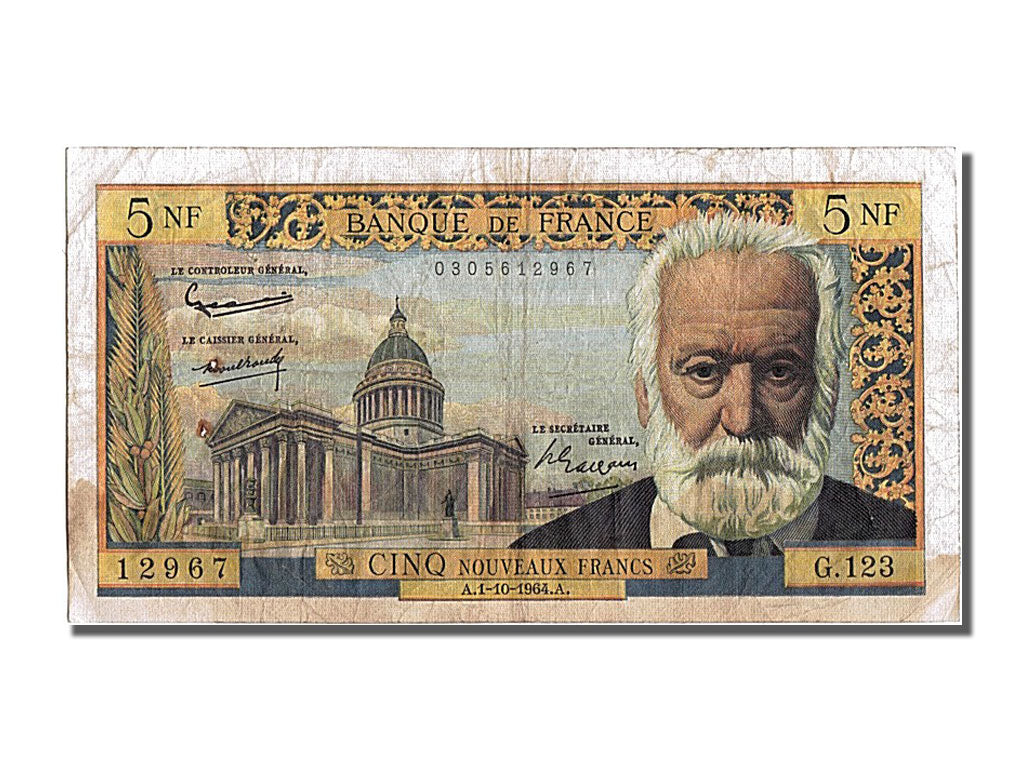 France, 5 Nouveaux Francs, 5 NF 1959-1965 ''Victor Hugo'', 1964, KM #141a,...