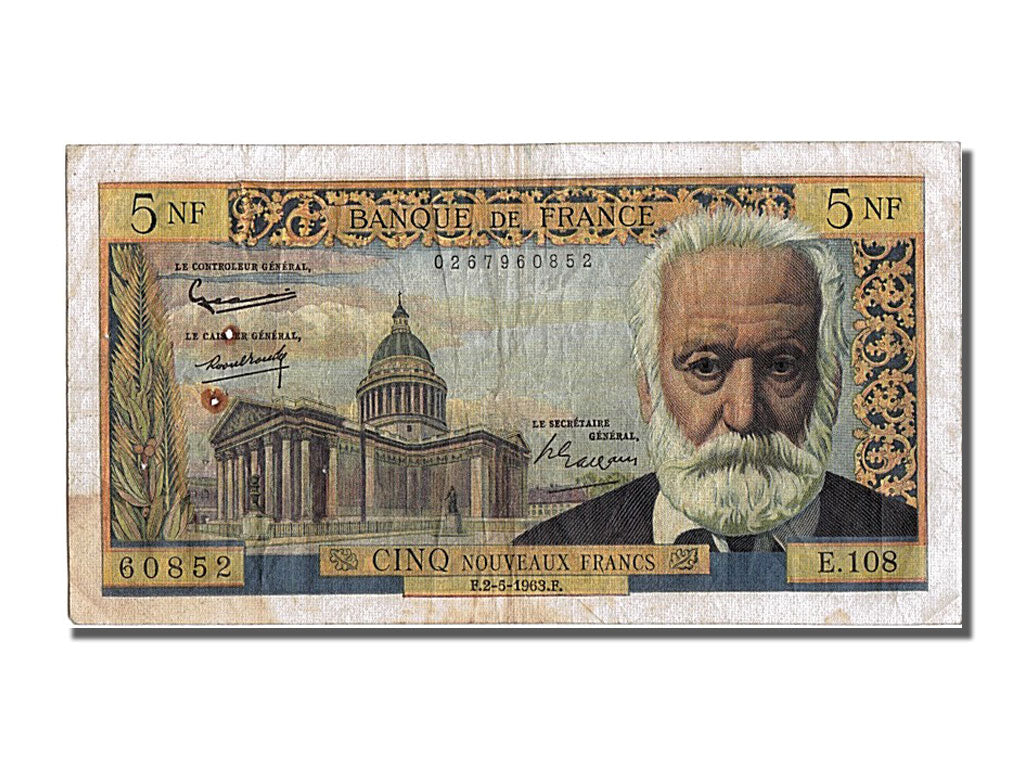 Francia, 5 Nouveaux Francs, 5 NF 1959-1965 ''Victor Hugo'', 1963, KM:141a, 19...