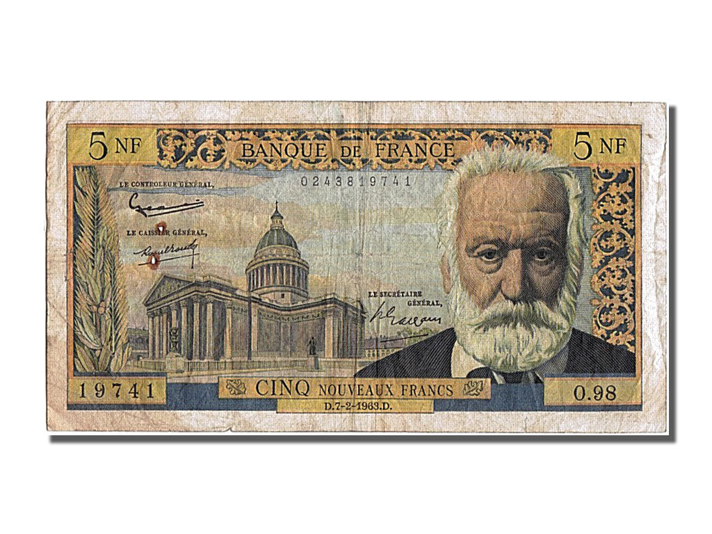 France, 5 Nouveaux Francs, 5 NF 1959-1965 ''Victor Hugo'', 1963, KM #141a,...
