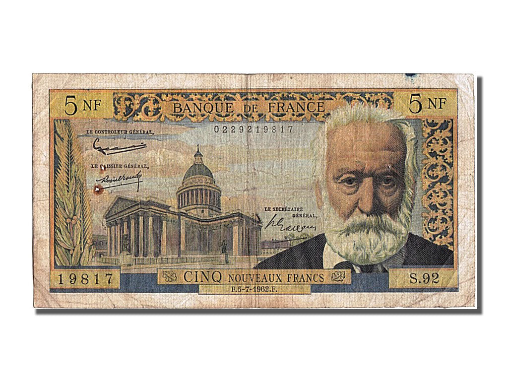 France, 5 Nouveaux Francs, 5 NF 1959-1965 ''Victor Hugo'', 1962, KM #141a,...