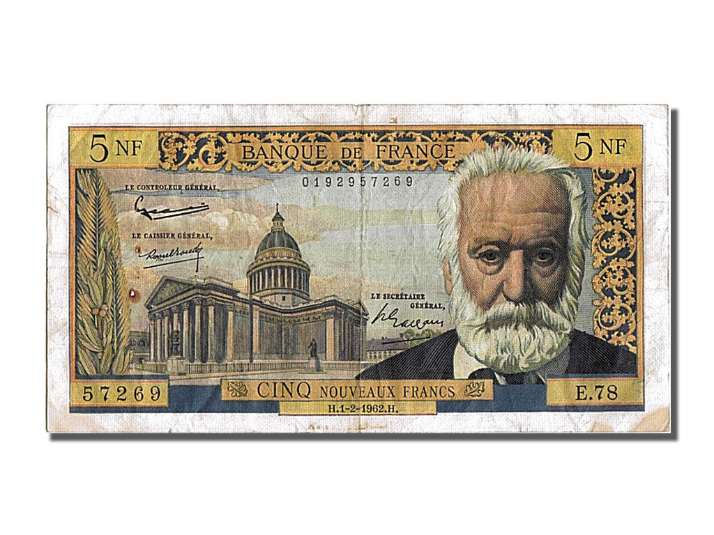 France, 5 Nouveaux Francs, 5 NF 1959-1965 ''Victor Hugo'', 1962, KM #141a,...