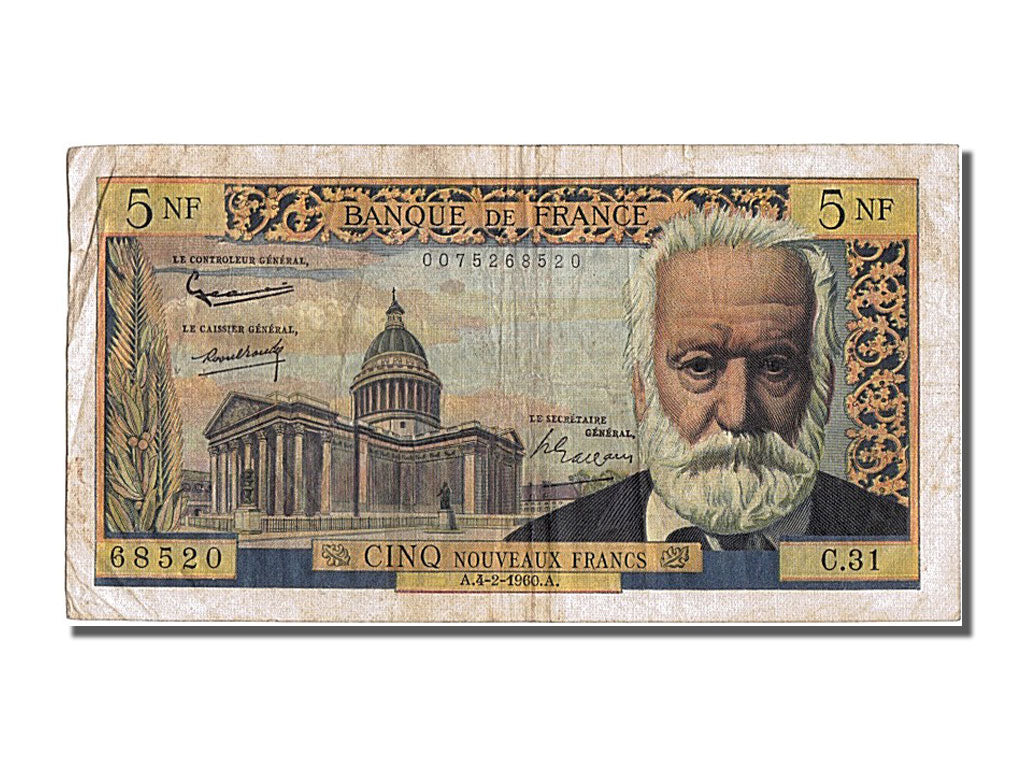 France, 5 Nouveaux Francs, 5 NF 1959-1965 ''Victor Hugo'', 1960, KM #141a,...