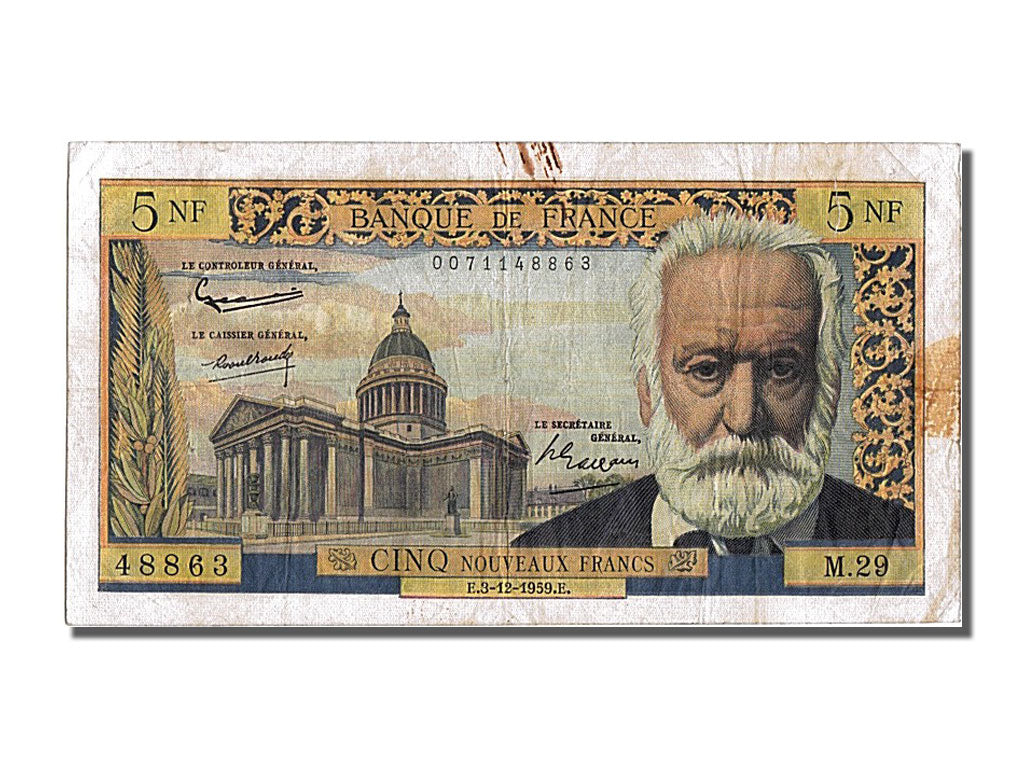 Francia, 5 Nouveaux Francs, 5 NF 1959-1965 ''Victor Hugo'', 1959, KM:141a, 19...