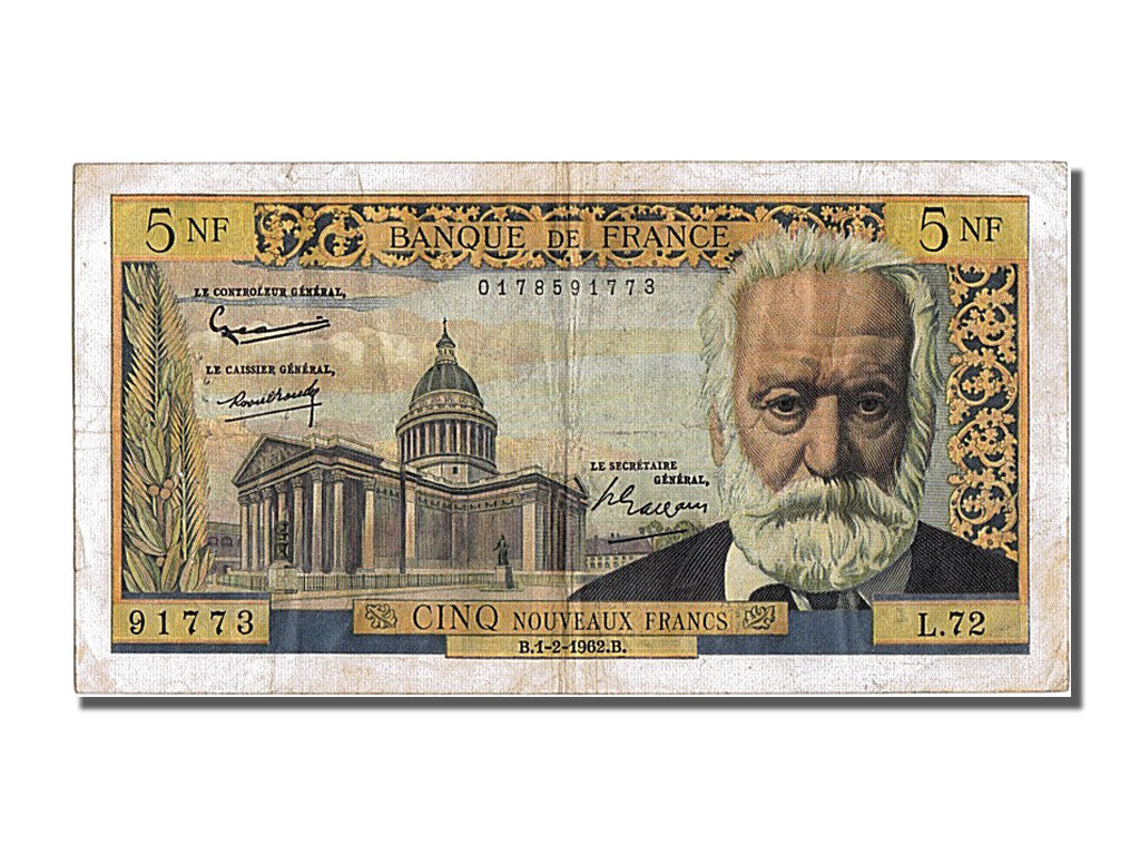 France, 5 Nouveaux Francs, 5 NF 1959-1965 ''Victor Hugo'', 1962, KM #141a,...