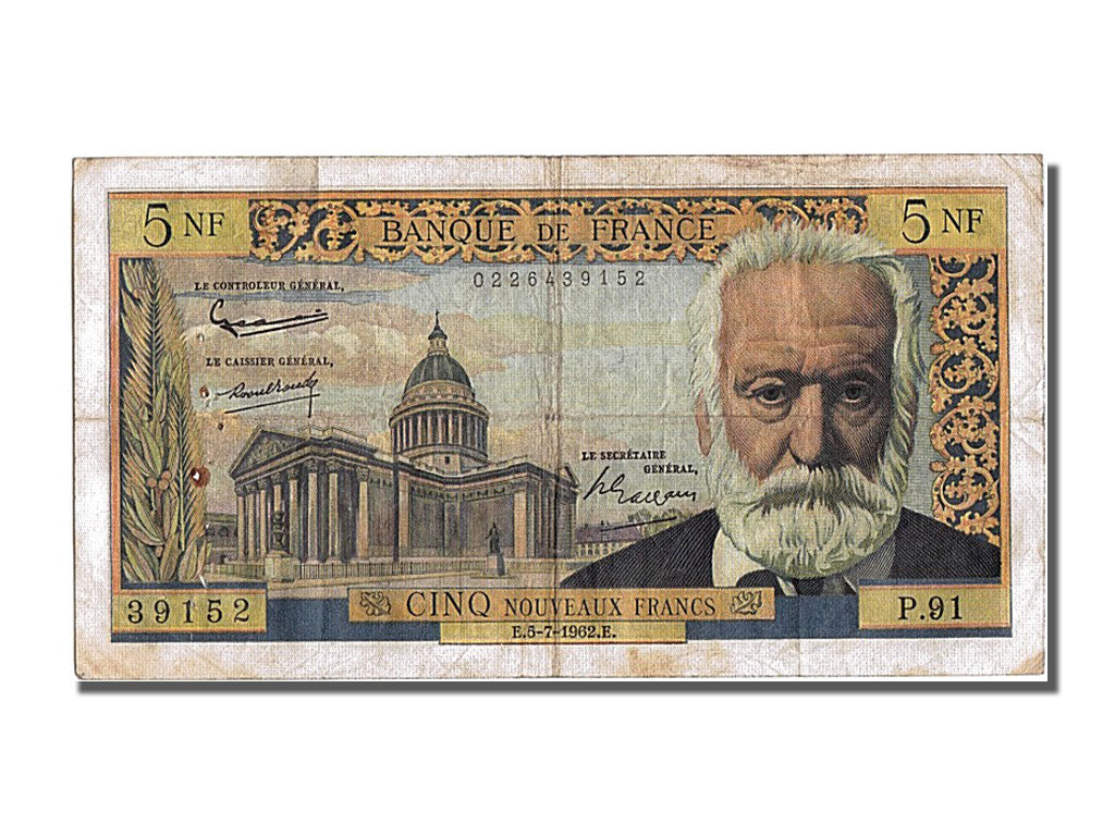 Francia, 5 Nouveaux Francs, 5 NF 1959-1965 ''Victor Hugo'', 1962, KM:141a, 19...