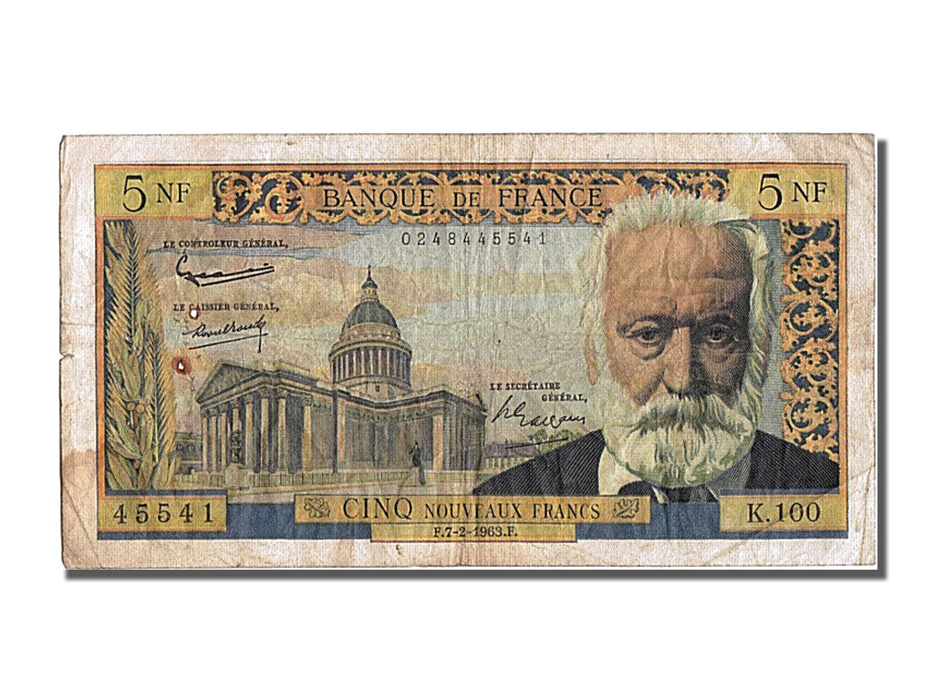France, 5 Nouveaux Francs, 5 NF 1959-1965 ''Victor Hugo'', 1963, KM #141a,...