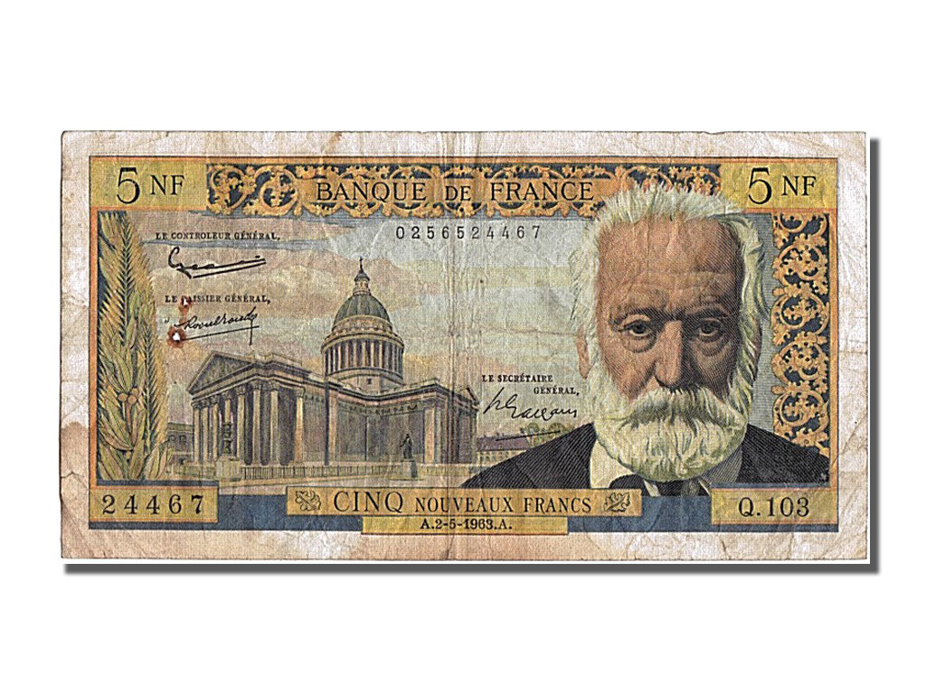 France, 5 Nouveaux Francs, 5 NF 1959-1965 ''Victor Hugo'', 1963, KM #141a,...