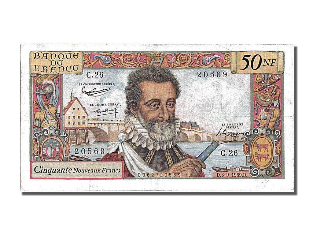 France, 50 Nouveaux Francs, 50 NF 1959-1961 ''Henri IV'', 1959, KM #143a,...