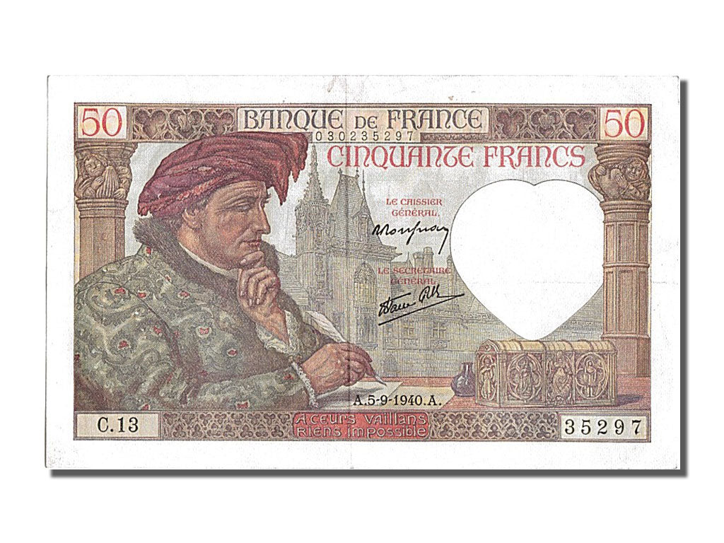 Francia, 50 Francs, 50 F 1940-1942 ''Jacques Coeur'', 1940, KM:93, 1940-09-05...