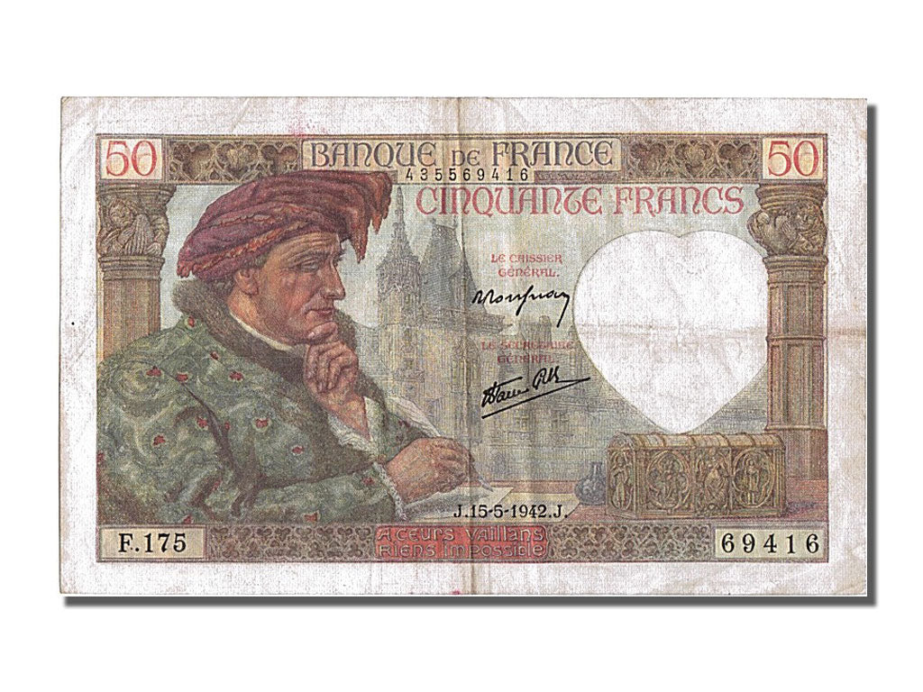 France, 50 Francs, 50 F 1940-1942 ''Jacques Coeur'', 1942, KM #93, 1942-05-15,..