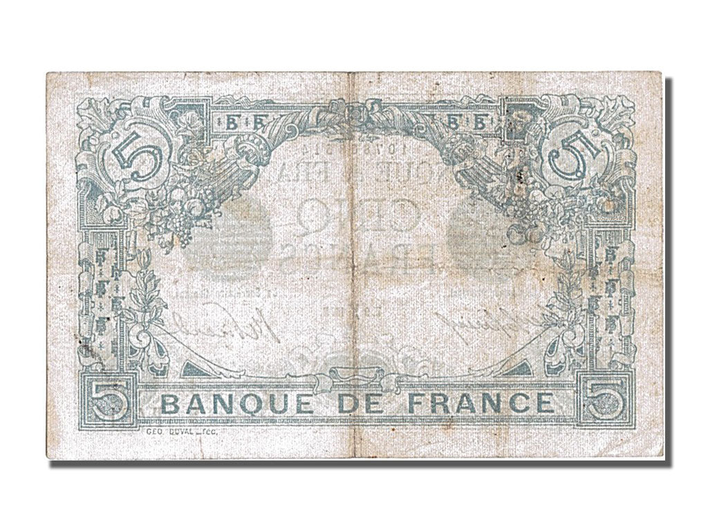 France, 5 Francs, 5 F 1912-1917 ''Bleu'', 1915, KM #70, 1915-02-09, EF(40-45),..