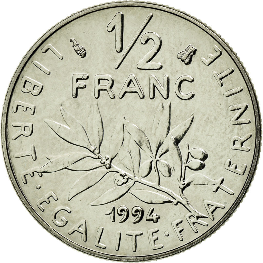 Coin, France, Semeuse, 1/2 Franc, 1994, MS(65-70), Nickel, Gadoury:429