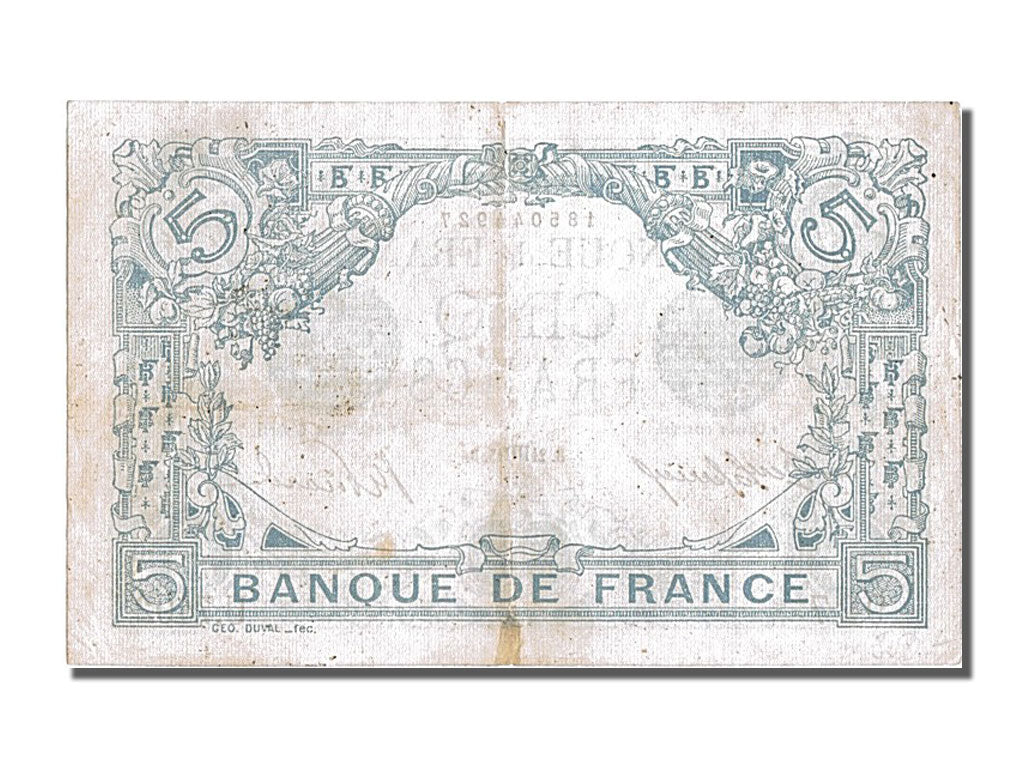 Banknote, France, 5 Francs, 5 F 1912-1917 ''Bleu'', 1915, 1915-08-24, AU(50-53)
