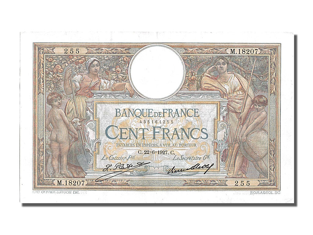 Banknote, France, 100 Francs, 100 F 1908-1939 ''Luc Olivier Merson'', 1927