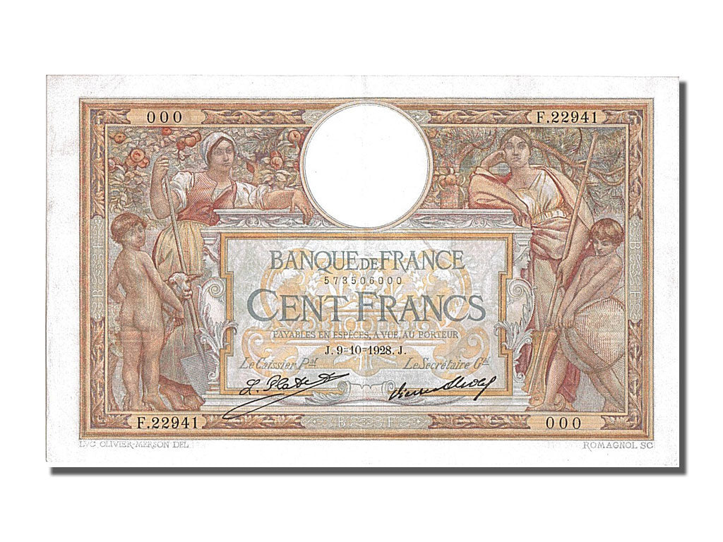 Francia, 100 Francs, 100 F 1908-1939 ''Luc Olivier Merson'', 1928, KM:78b, 19...