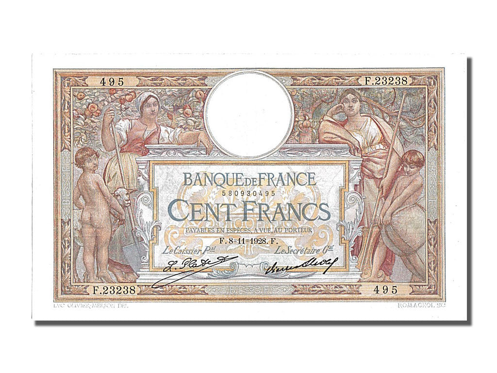 Francia, 100 Francs, 100 F 1908-1939 ''Luc Olivier Merson'', 1928, KM:78b, 19...