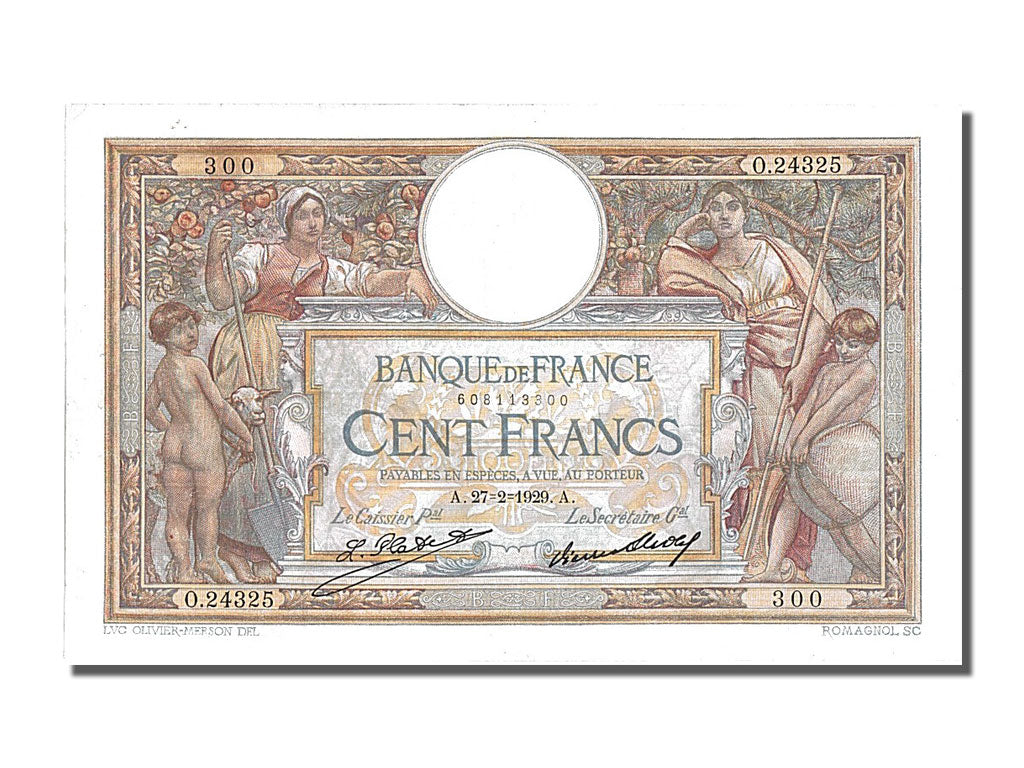 Banknote, France, 100 Francs, 100 F 1908-1939 ''Luc Olivier Merson'', 1929