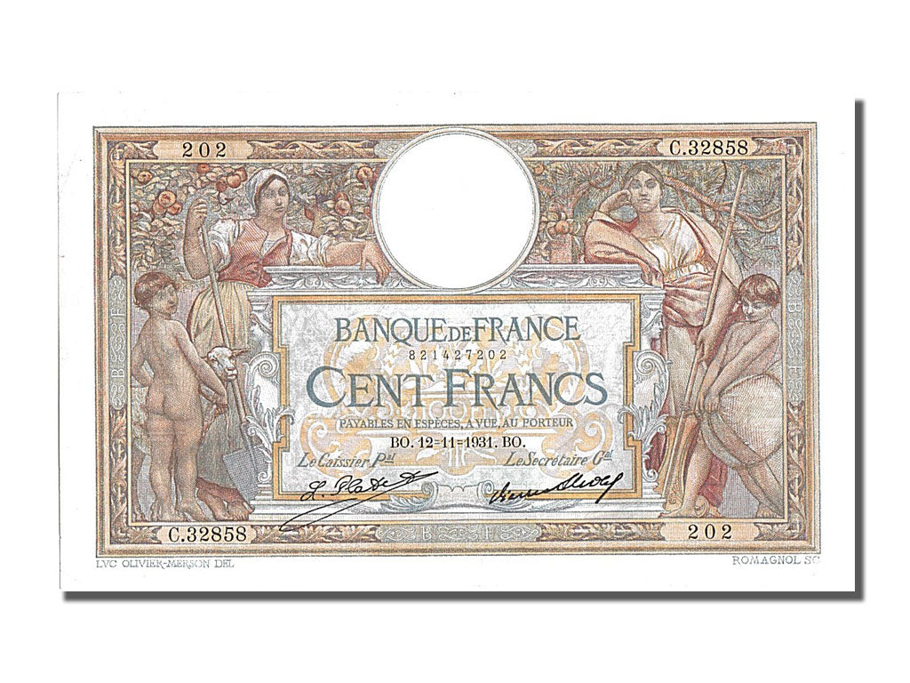 Banknote, France, 100 Francs, 100 F 1908-1939 ''Luc Olivier Merson'', 1931