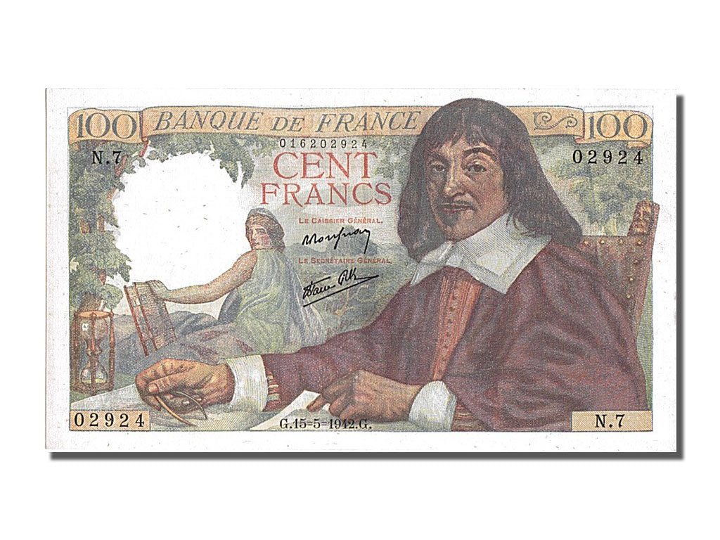 FRANCE, 100 Francs, 100 F 1942-1944 ''Descartes'', 1942, 1942-05-15, UNC(63),...
