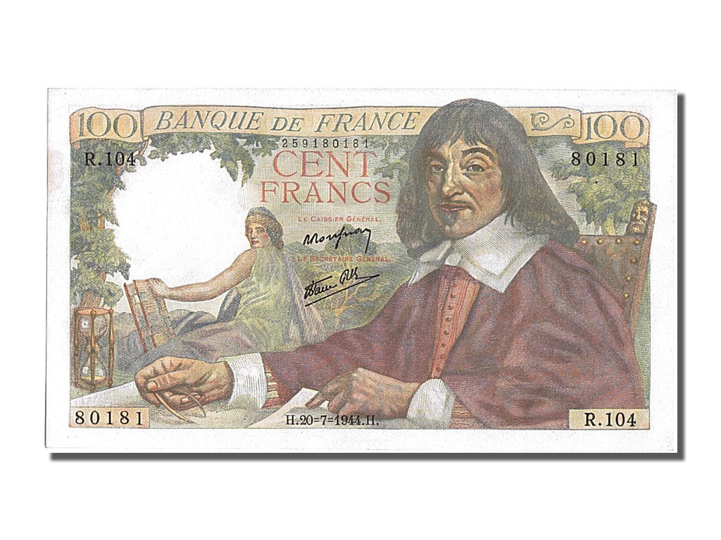 Banconote, Francia, 100 Francs, 100 F 1942-1944 ''Descartes'', 1944, 1944-07-20