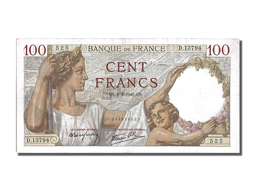 Banknote, France, 100 Francs, 100 F 1939-1942 ''Sully'', 1940, 1940-08-08