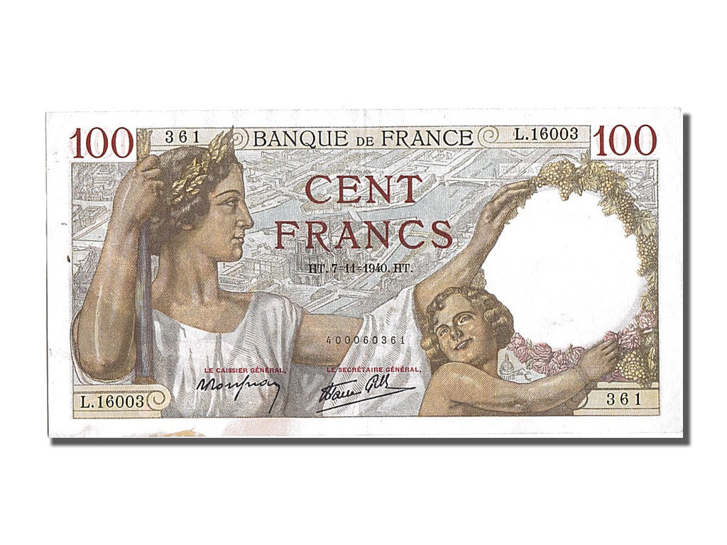 France, 100 Francs, 100 F 1939-1942 ''Sully'', 1940, KM #94, 1940-11-07,...