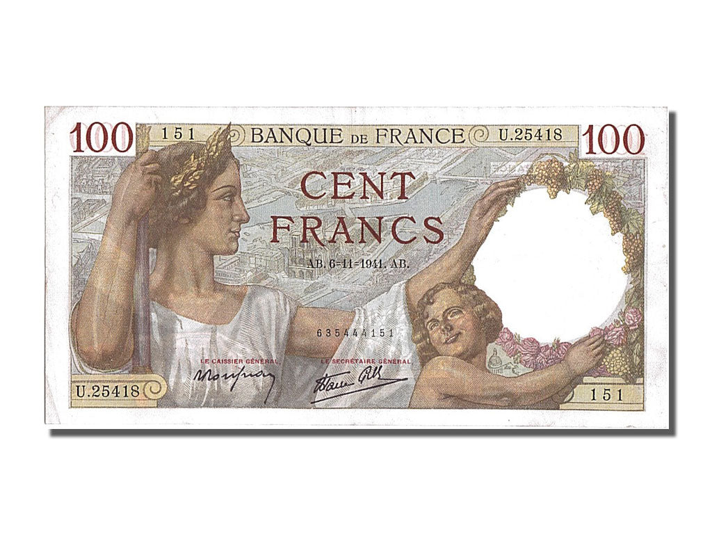 France, 100 Francs, 100 F 1939-1942 ''Sully'', 1941, KM #94, 1941-11-06,...