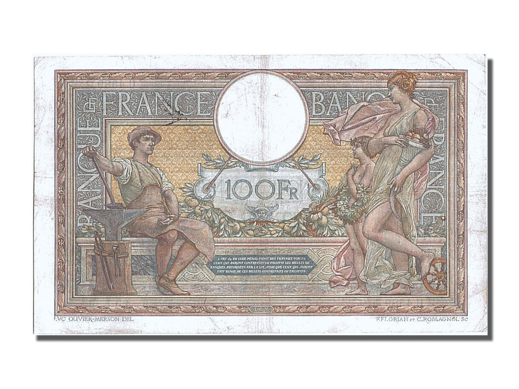 Banknote, France, 100 Francs, 100 F 1908-1939 ''Luc Olivier Merson'', 1918