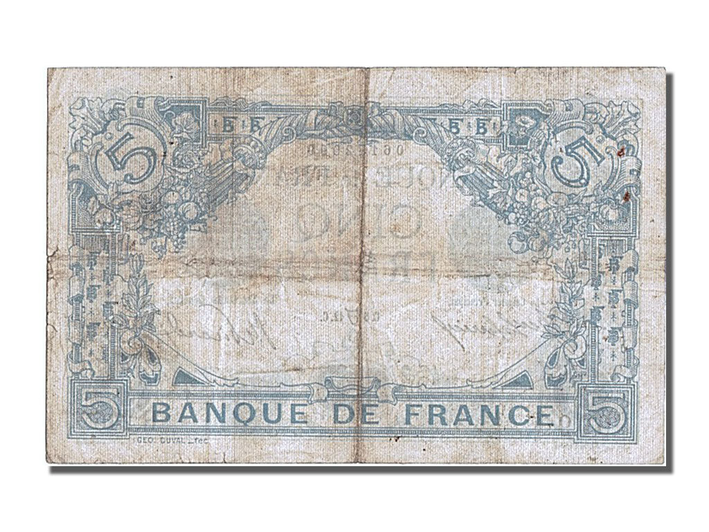 France, 5 Francs, 5 F 1912-1917 ''Bleu'', 1912, KM #70, 1912-04-05, VF(30-35),..