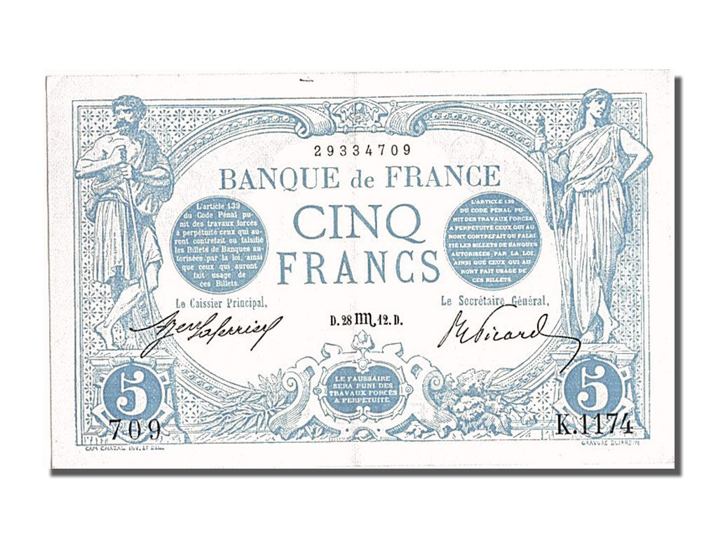 Banknot, Francja, 5 Francs, Bleu, 1912, 1912-10-28, UNC(60-62), Fayette:2.10