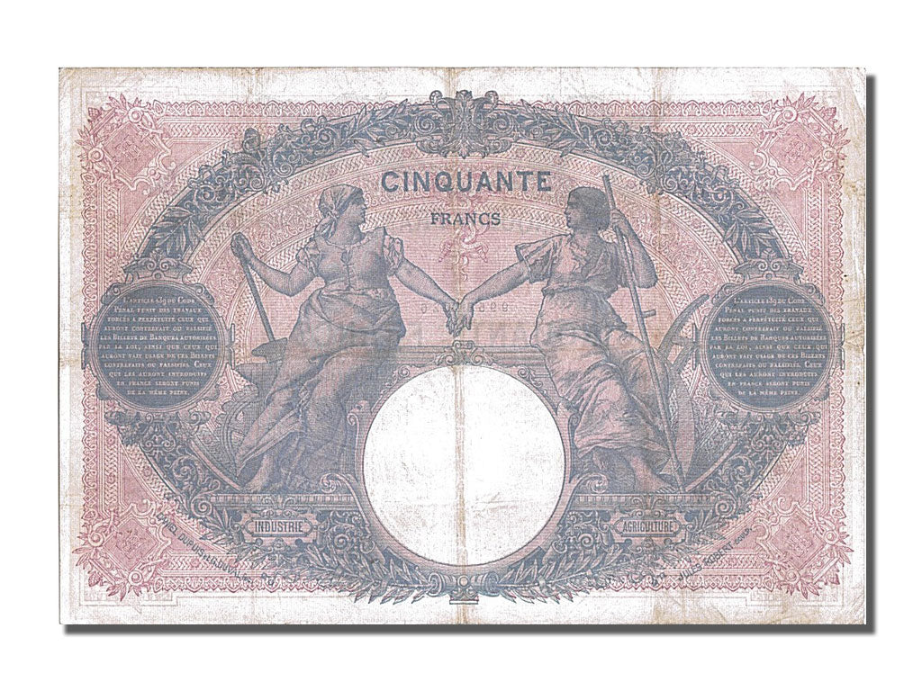 France, 50 Francs, 50 F 1889-1927 ''Bleu et Rose'', 1911, KM #64e, 1911-04-12,..