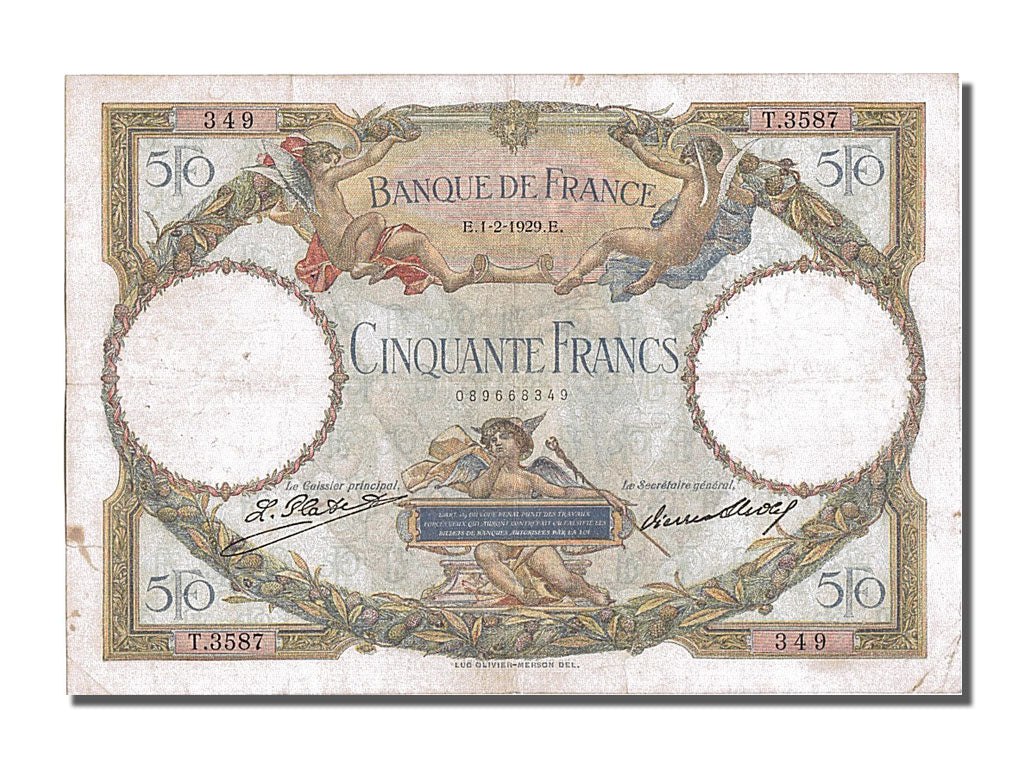 France, 50 Francs, 50 F 1927-1934 ''Luc Olivier Merson'', 1929, KM #77a,...