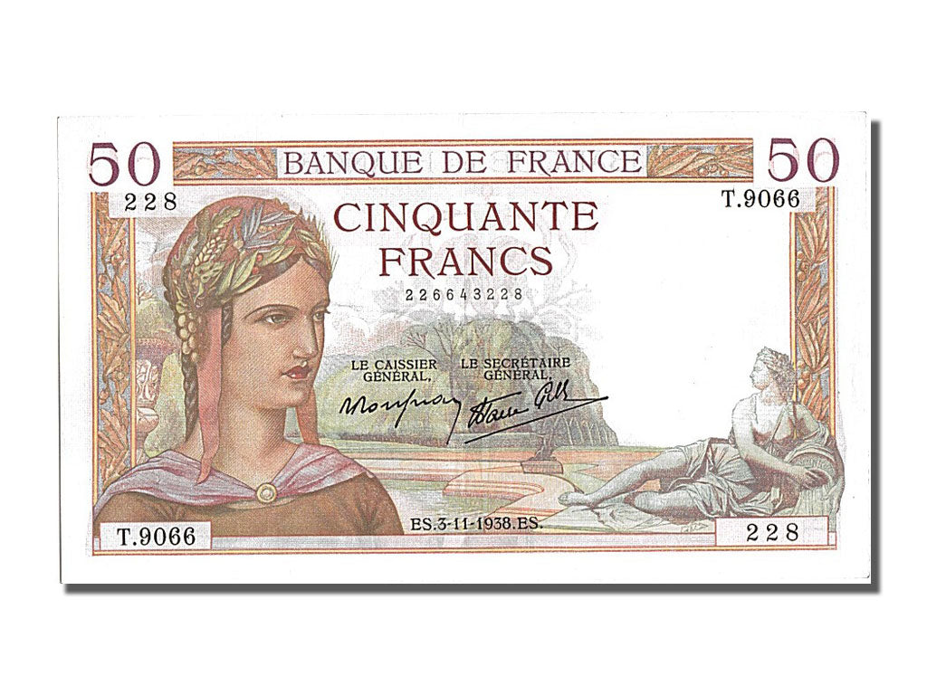 France, 50 Francs, 50 F 1934-1940 ''Cérès'', 1938, KM #85b, 1938-11-03, U...