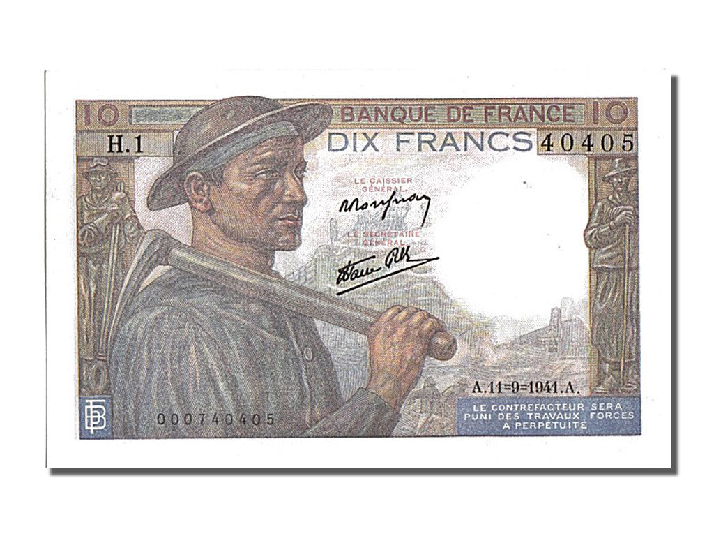 France, 10 Francs, 10 F 1941-1949 ''Mineur'', 1941, KM #99a, 1941-09-11,...
