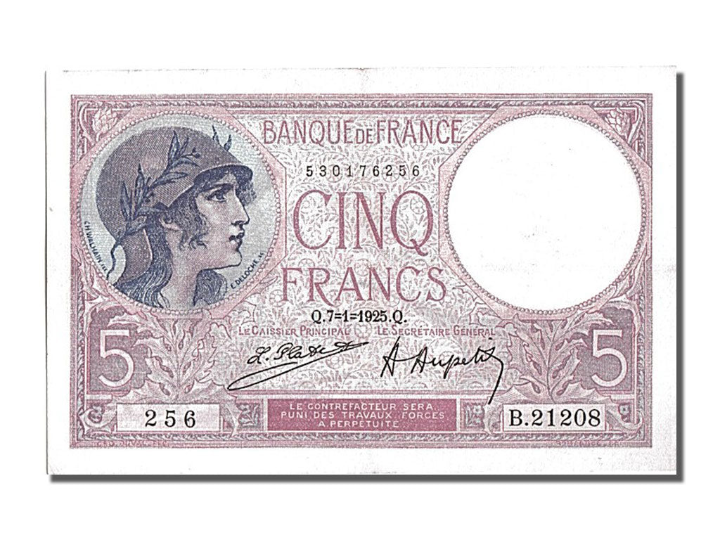 Geldschein, Frankreich, 5 Francs, 5 F 1917-1940 ''Violet'', 1925, 1925-01-07