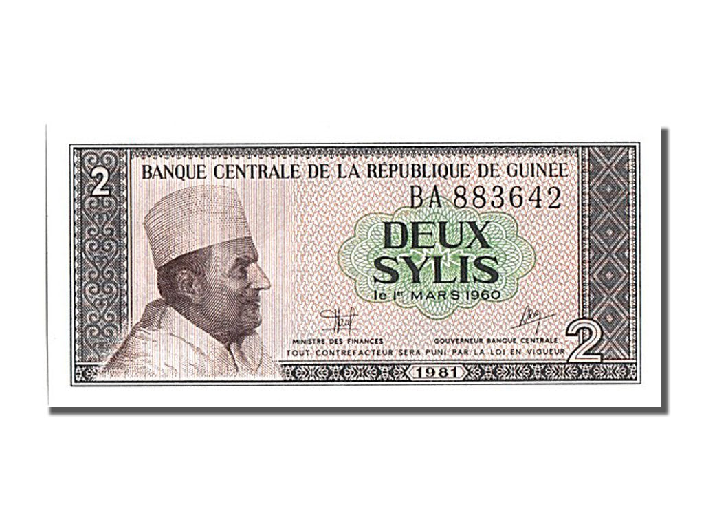 Guinea, 2 Sylis, 1960, KM #21a, 1960-03-01, UNC(65-70), BA883642