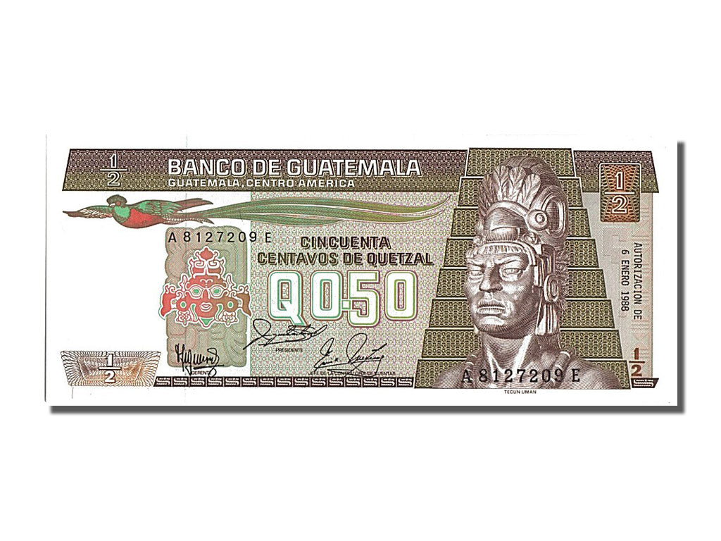 Banknote, Guatemala, 1/2 Quetzal, 1988, 1988-01-06, UNC(65-70)