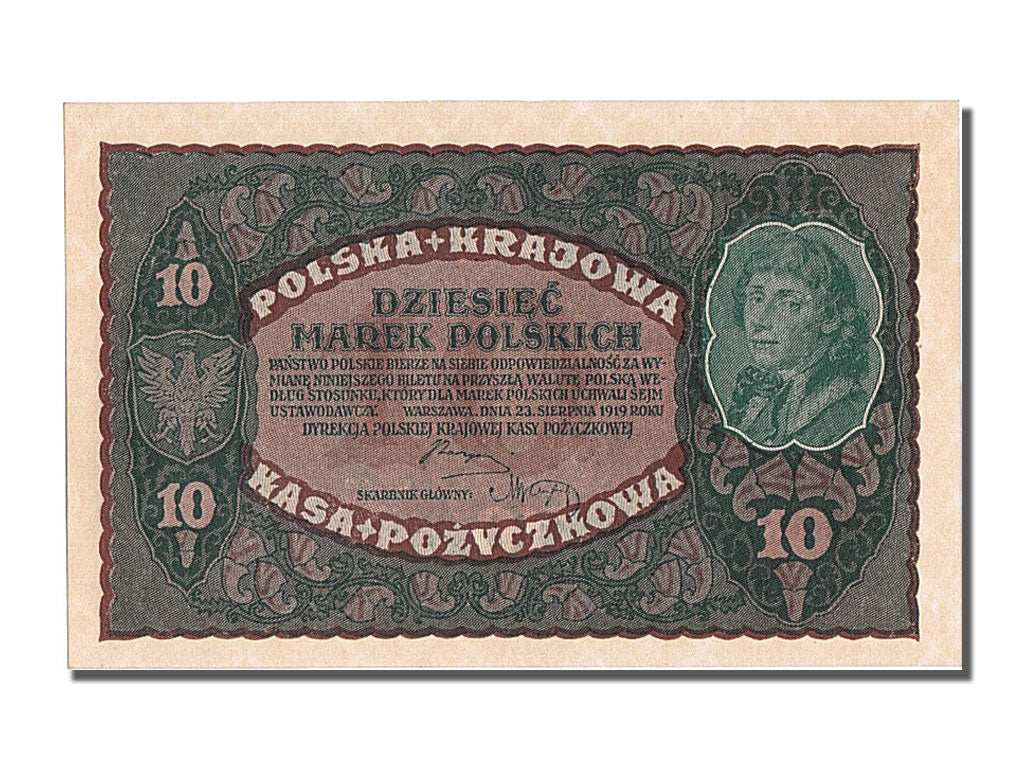 Poland, 10 Marek, 1919, KM #25, 1919-08-23, UNC(65-70), 752133